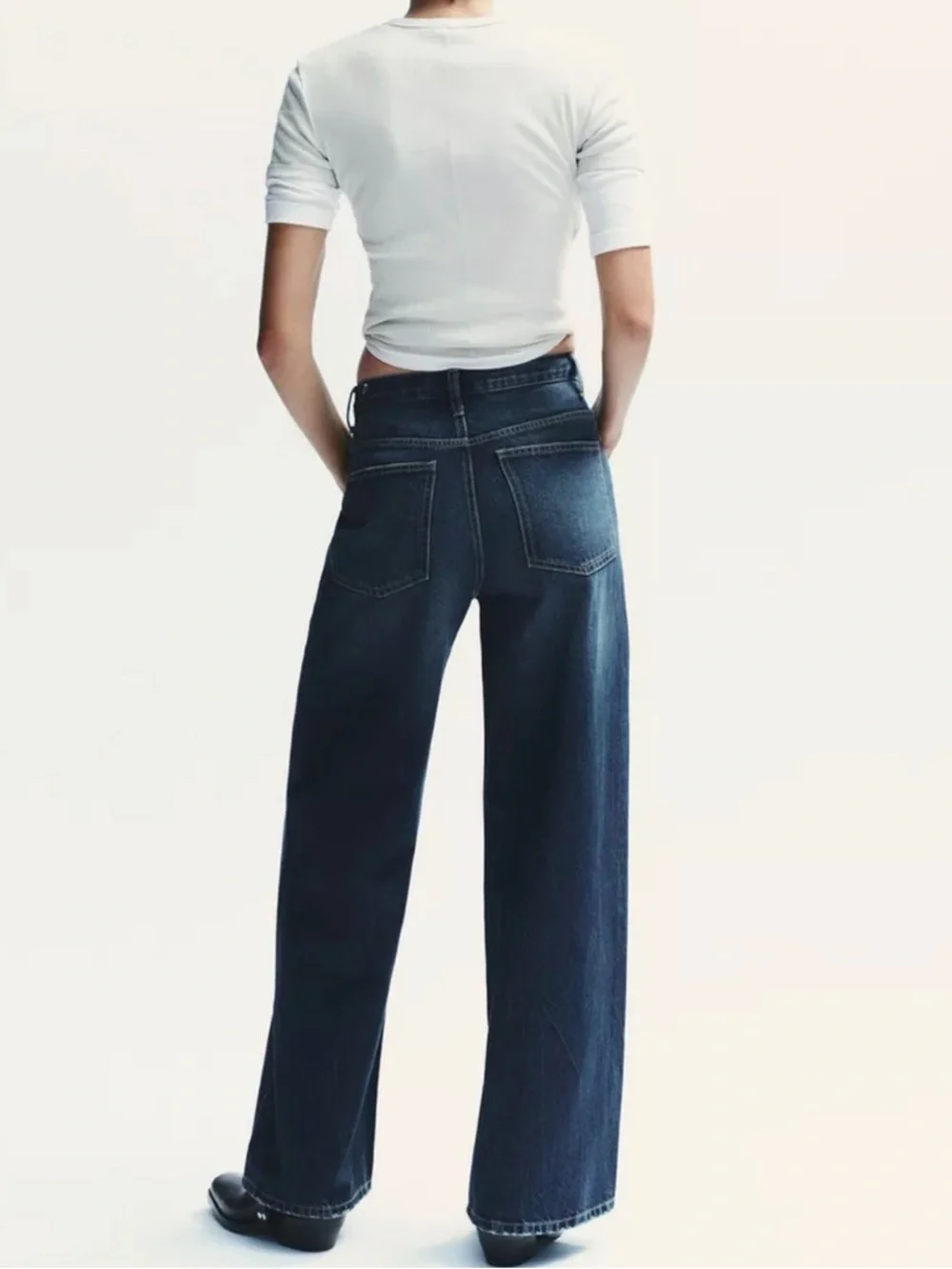 ZARA Crossover Waist Wide-Leg High-Rise Women’s Jeans - Dark Blue - Picture 2 of 2